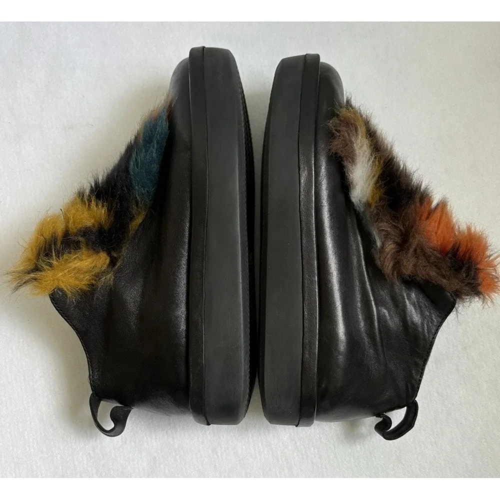 Andia Fora Black Leather Shearling Platform Sneakers Womens 39 Funky Whimsygoth